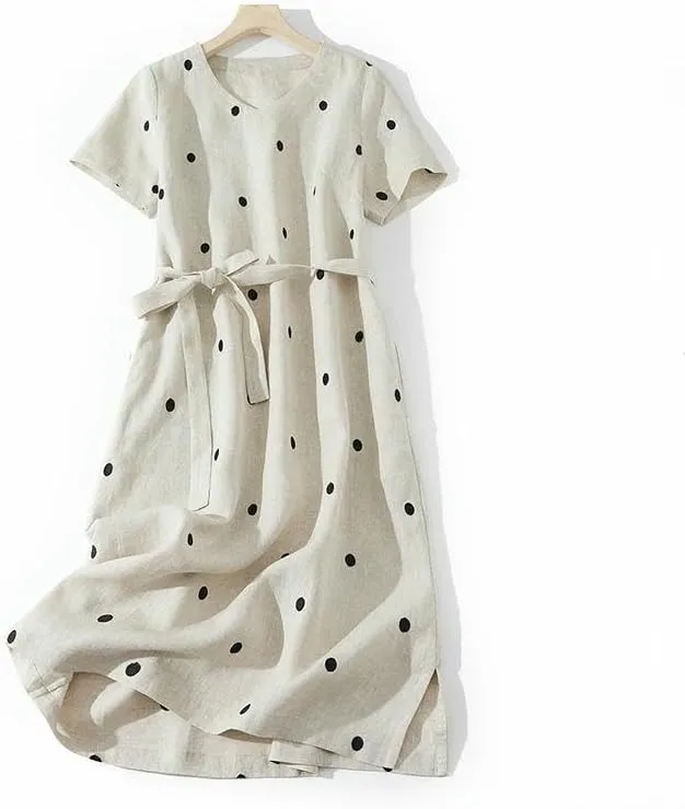 Women's Linen Print Literary Polka Dot Print Dress for Casual Daily Art
