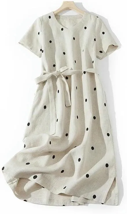 Women's Linen Print Literary Polka Dot Print Dress for Casual Daily Art