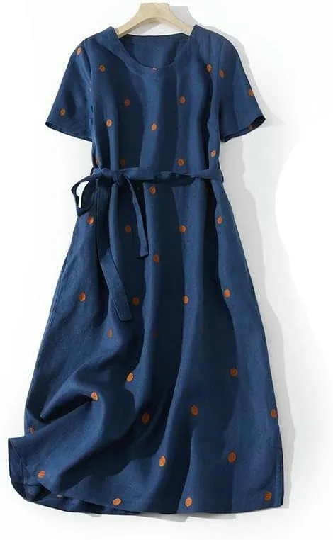 Women's Linen Print Literary Polka Dot Print Dress for Casual Daily Art