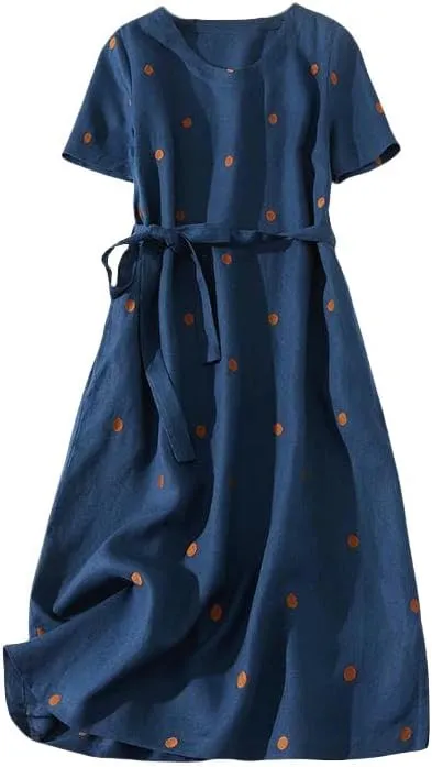 Women's Linen Print Literary Polka Dot Print Dress for Casual Daily Art