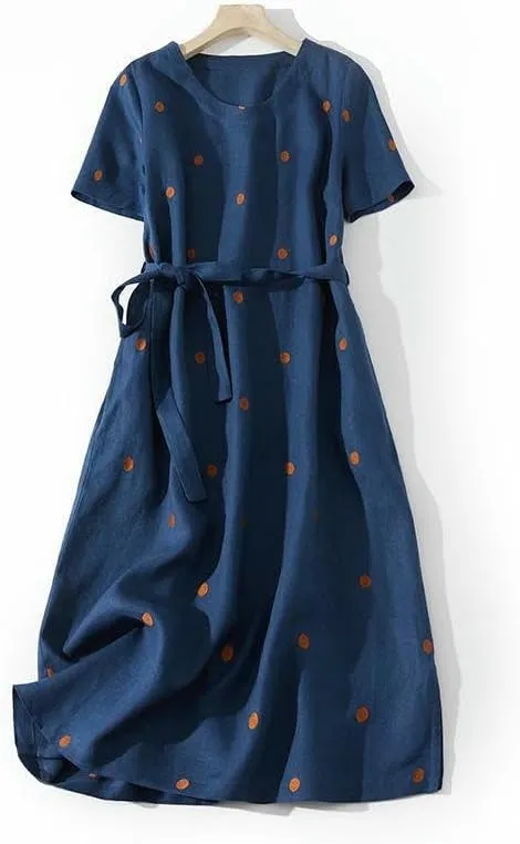 Women's Linen Print Literary Polka Dot Print Dress for Casual Daily Art
