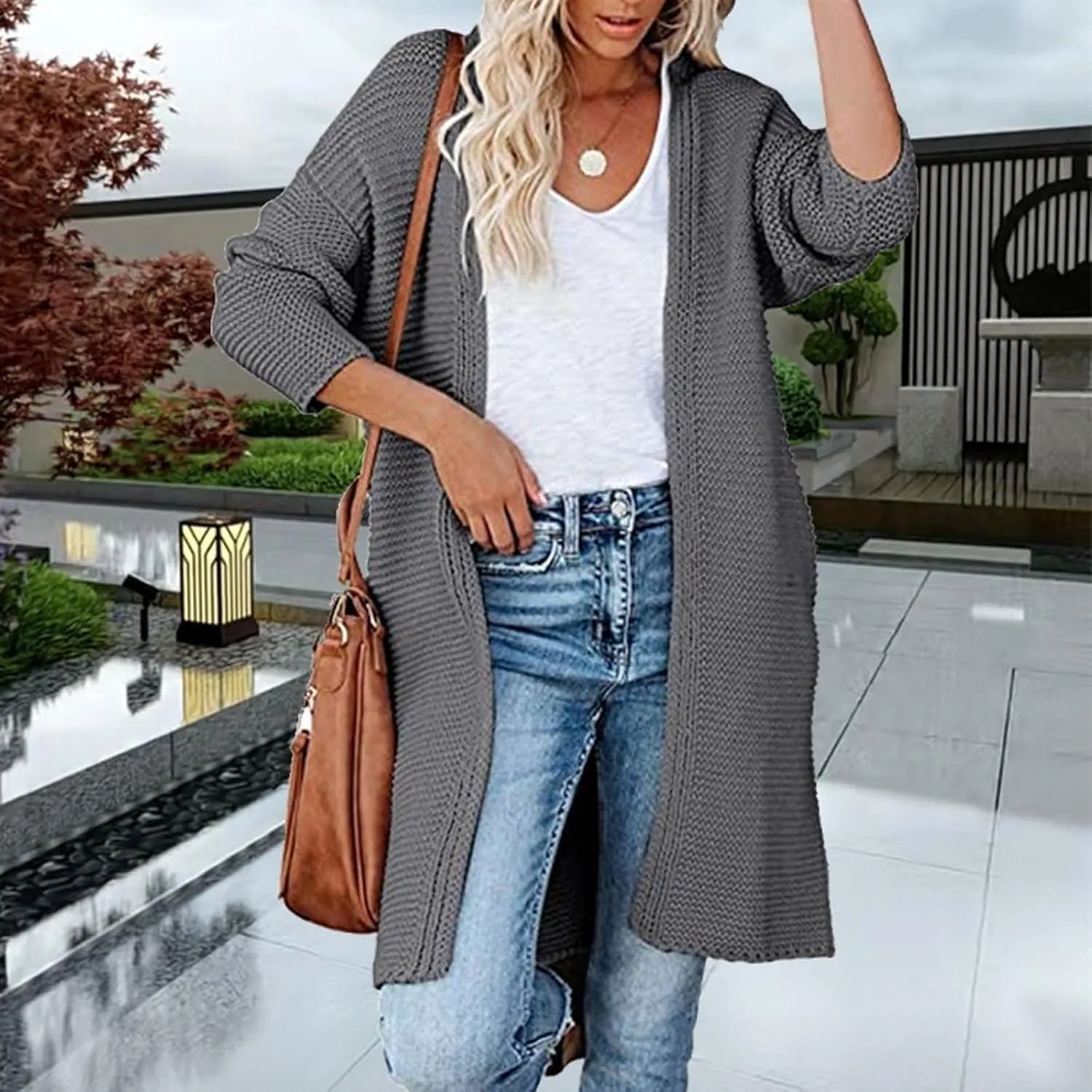 Womens Long Cardigan Sweaters 2022 Fall Oversized Slouchy Knit Chunky Open Front Sweater Coat Cozy Soft Outerwear