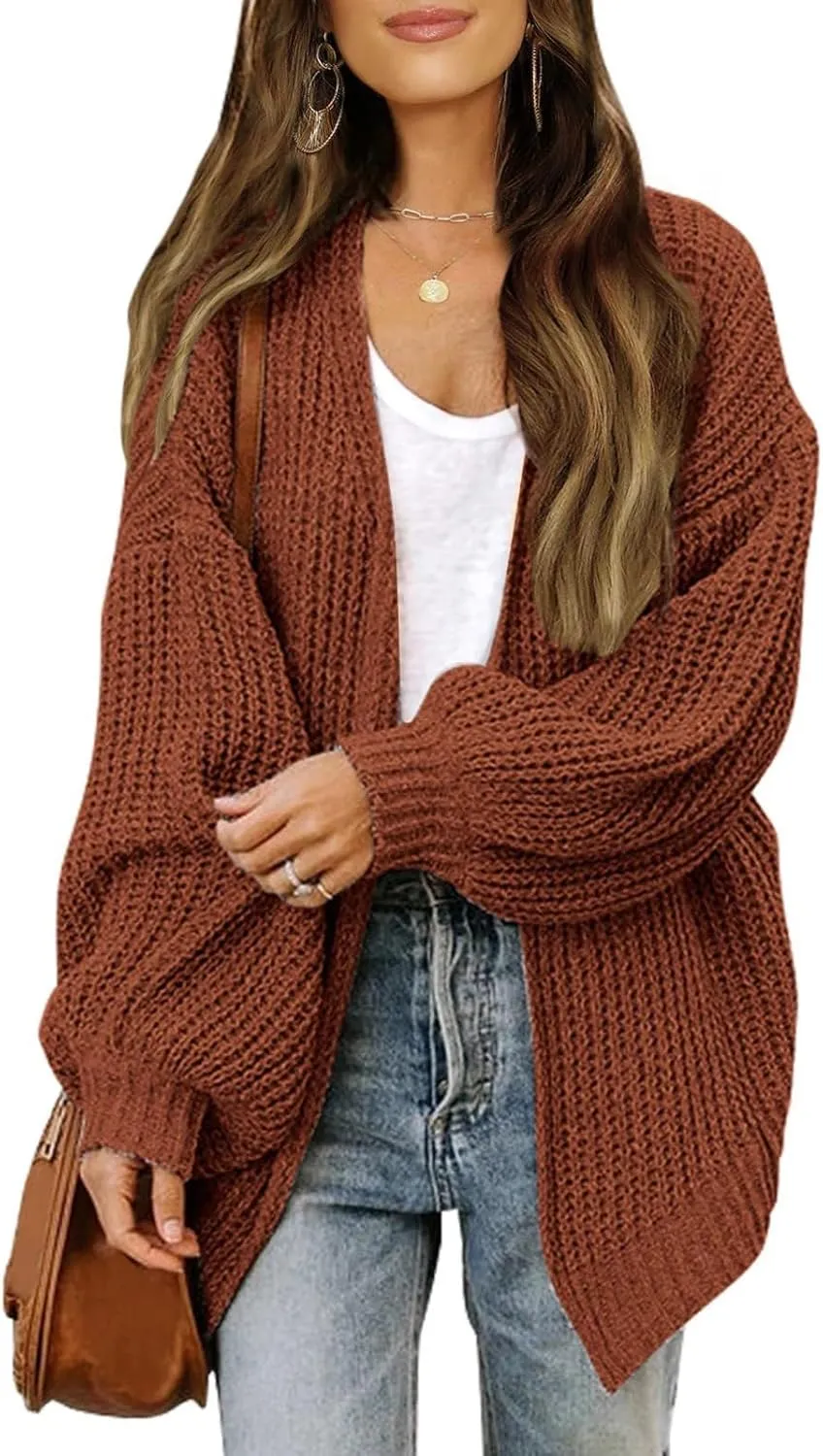 Women's Long Sleeve Open Front Casual Lightweight Soft Knit Cardigan Sweater Outerwear Boyfriend Sweaters for