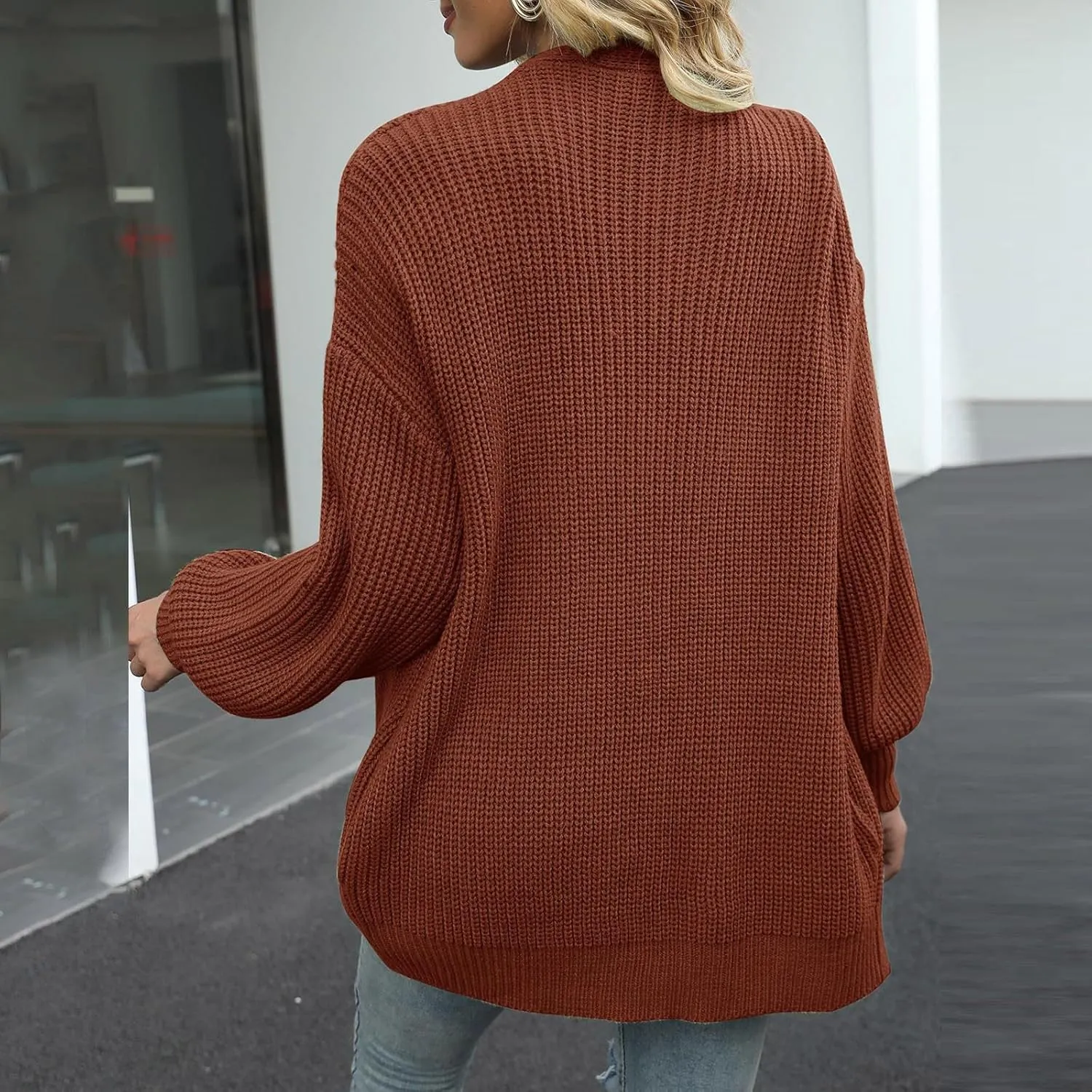 Women's Long Sleeve Open Front Casual Lightweight Soft Knit Cardigan Sweater Outerwear Boyfriend Sweaters for