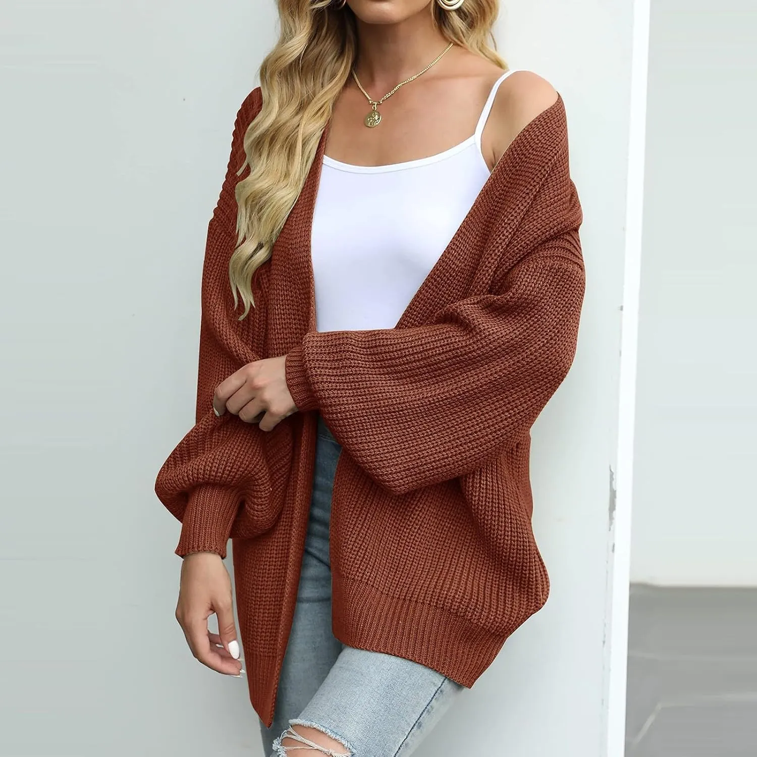 Women's Long Sleeve Open Front Casual Lightweight Soft Knit Cardigan Sweater Outerwear Boyfriend Sweaters for