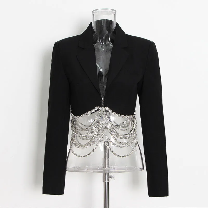 Women's Luxe Rhinestone Chain Blazer and Mini Skirt Set