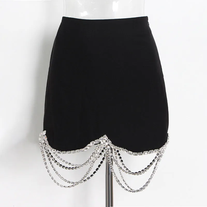 Women's Luxe Rhinestone Chain Blazer and Mini Skirt Set