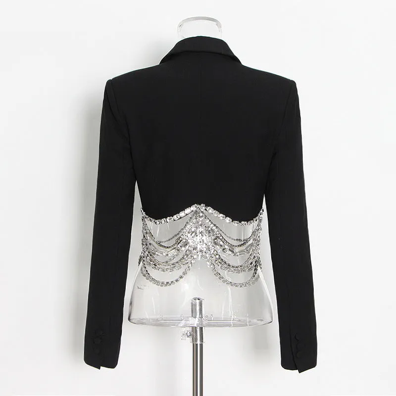 Women's Luxe Rhinestone Chain Blazer and Mini Skirt Set