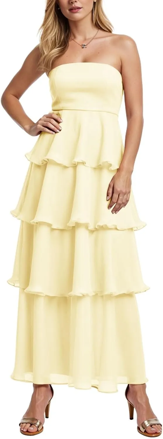 Women's Maxi Dress 2025 Summer Off Shoulder Smocked Tiered Ruffle Long Flowy Dresses Casual Beach Sundress