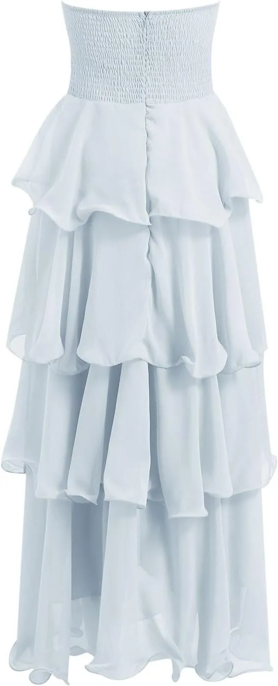 Women's Maxi Dress 2025 Summer Off Shoulder Smocked Tiered Ruffle Long Flowy Dresses Casual Beach Sundress