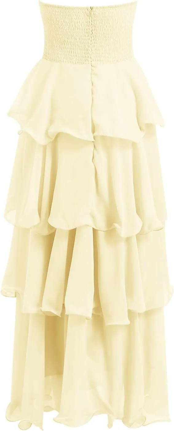 Women's Maxi Dress 2025 Summer Off Shoulder Smocked Tiered Ruffle Long Flowy Dresses Casual Beach Sundress