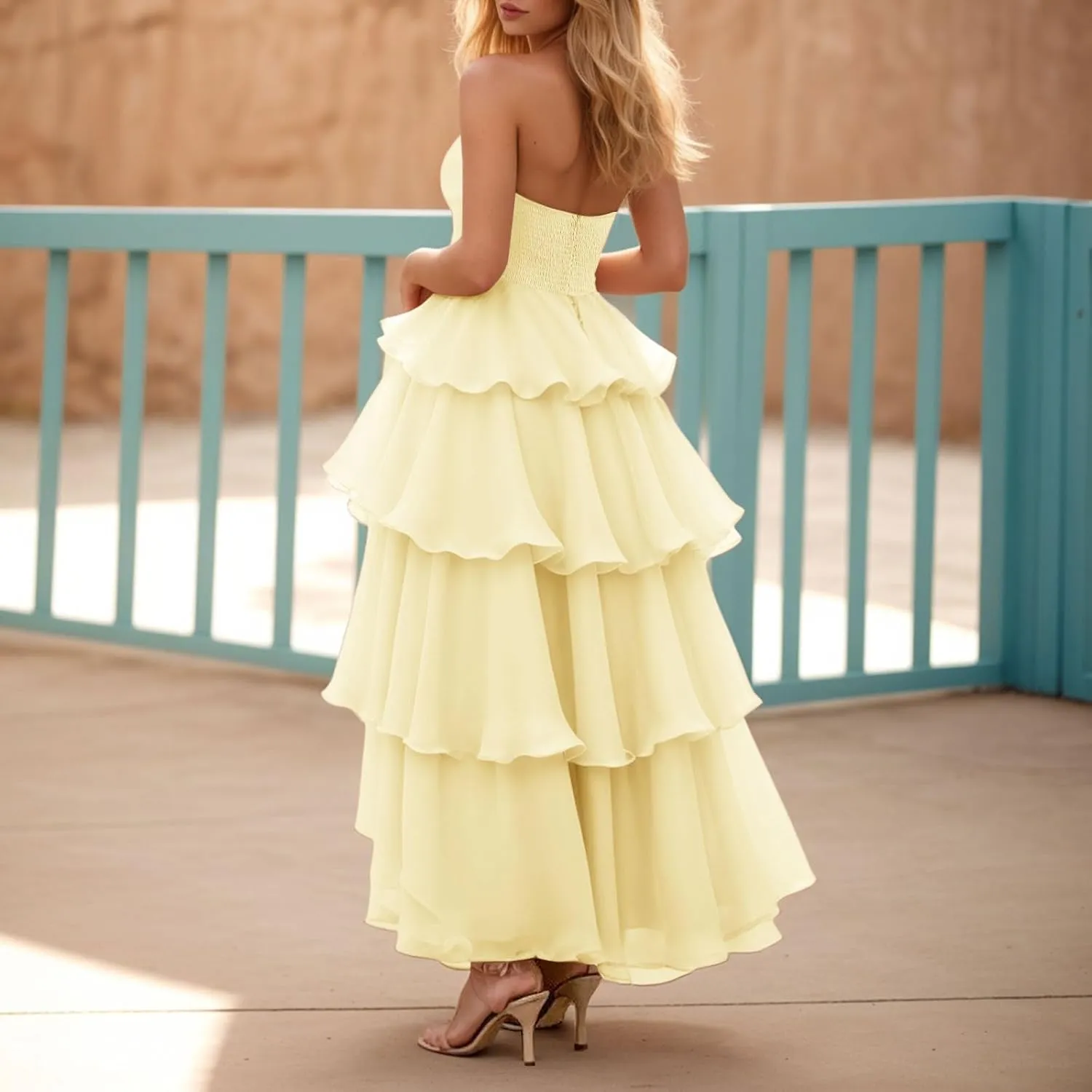 Women's Maxi Dress 2025 Summer Off Shoulder Smocked Tiered Ruffle Long Flowy Dresses Casual Beach Sundress