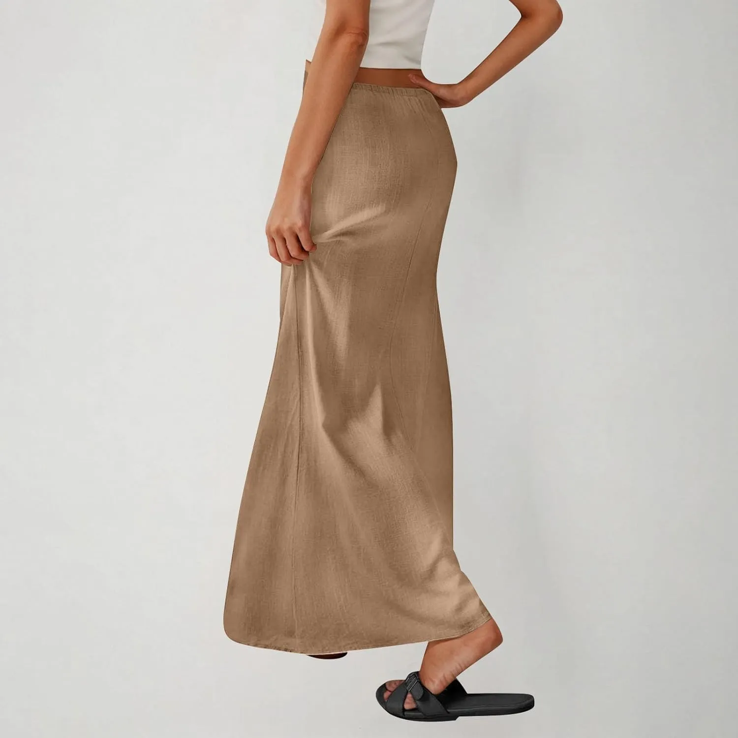 Womens Maxi Skirt Casual Flowy Drawstring High Waist Flowy Long Skirts Summer Beach Vacation Outfits Clothes