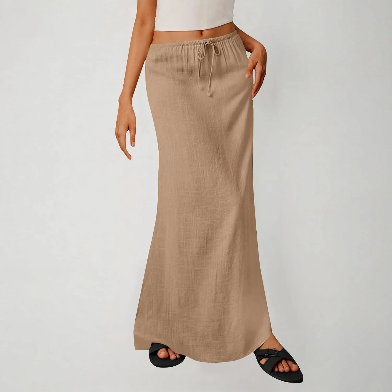 Womens Maxi Skirt Casual Flowy Drawstring High Waist Flowy Long Skirts Summer Beach Vacation Outfits Clothes