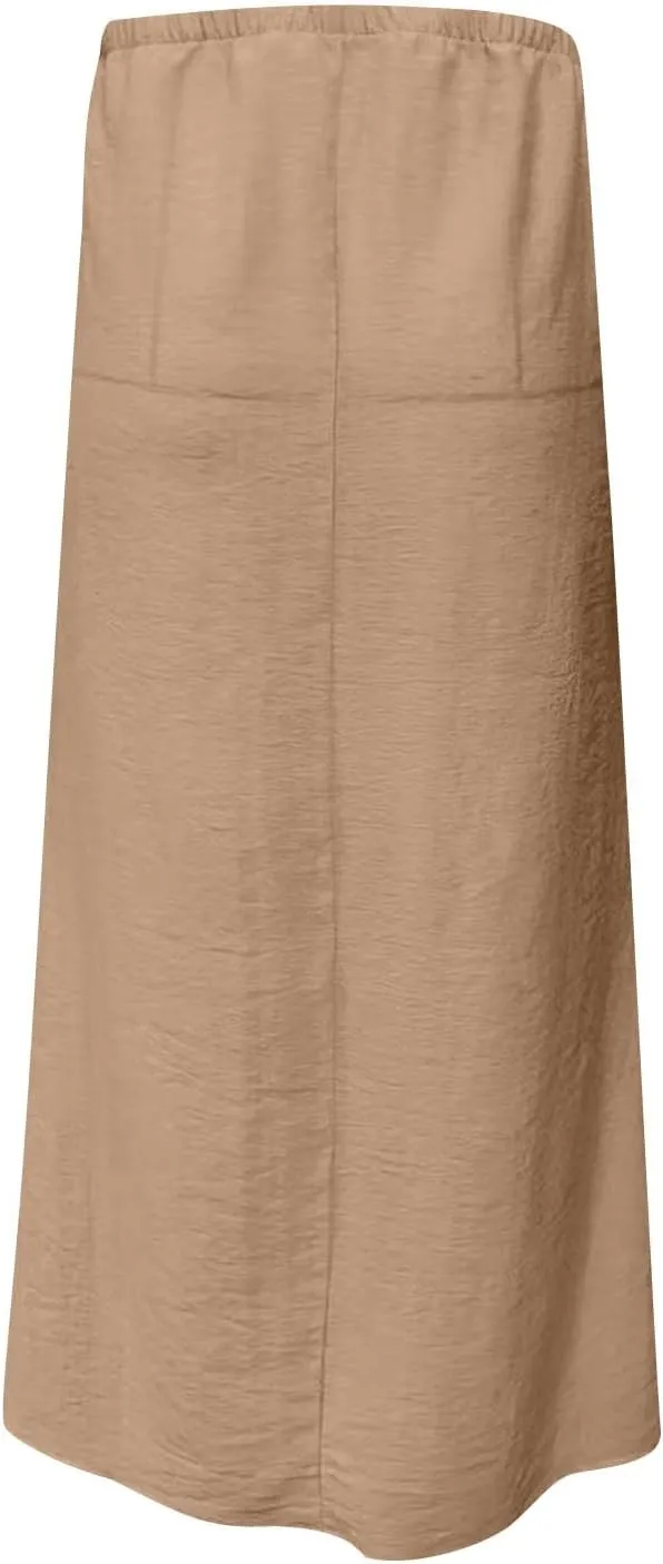 Womens Maxi Skirt Casual Flowy Drawstring High Waist Flowy Long Skirts Summer Beach Vacation Outfits Clothes