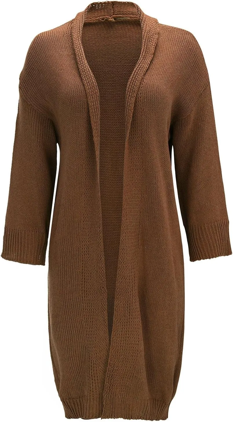 Women's Oversize Cardigan Long Plain Color Chunky Knit Sweaters Open Front Long Sleeve Outerwear Coat