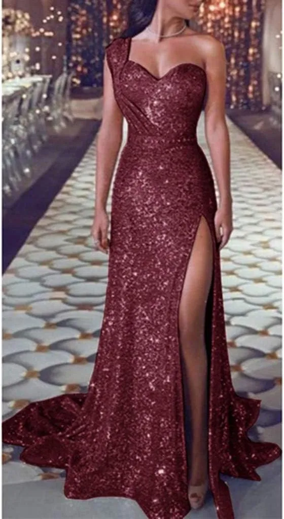 Womens Sequin Long Prom Off Shouder Formal Wedding Maxi Dress V Neck Elegant Split Sexy Cocktail Evening Long Gown