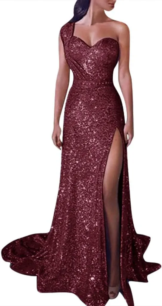 Womens Sequin Long Prom Off Shouder Formal Wedding Maxi Dress V Neck Elegant Split Sexy Cocktail Evening Long Gown