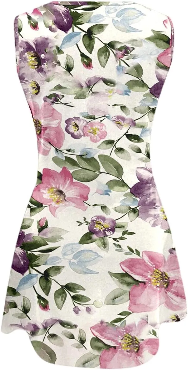 Women's Sleeveless Vest Dress 2025 Summer Casual Loose Sundresses Chest Pleated Beach Dresses with Pockets