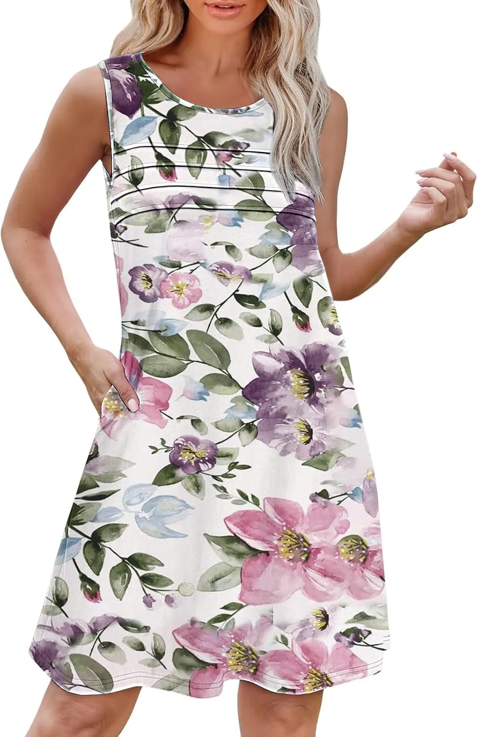 Women's Sleeveless Vest Dress 2025 Summer Casual Loose Sundresses Chest Pleated Beach Dresses with Pockets