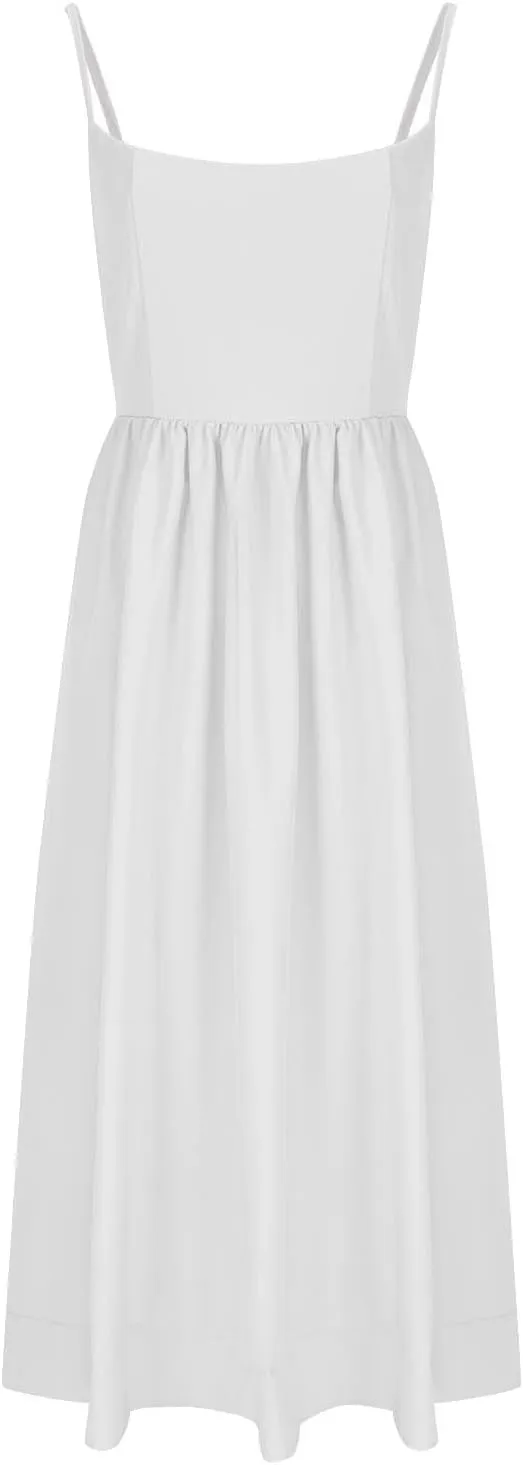 Womens Smocked Maxi Dresses Spaghetti Strap Square Neck Swing A Line Dress 2025 Summer Chic Flowy Beach Sexy Sundress