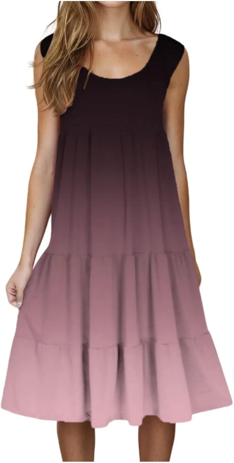 Women's Summer Dress 2025 Crew Neck Sleeveless Dresses Beach Casual Loose Sundress Vacation Outfits