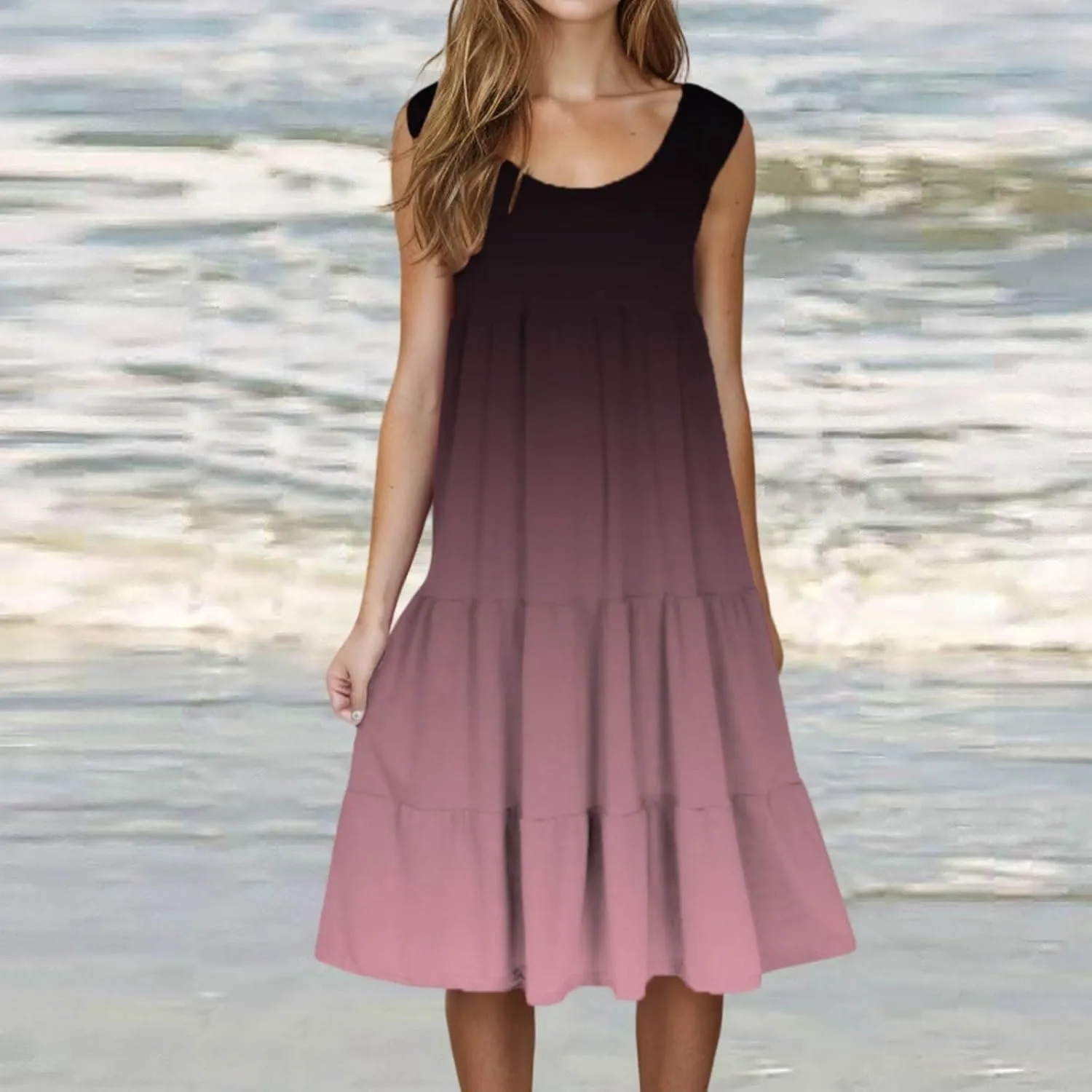 Women's Summer Dress 2025 Crew Neck Sleeveless Dresses Beach Casual Loose Sundress Vacation Outfits