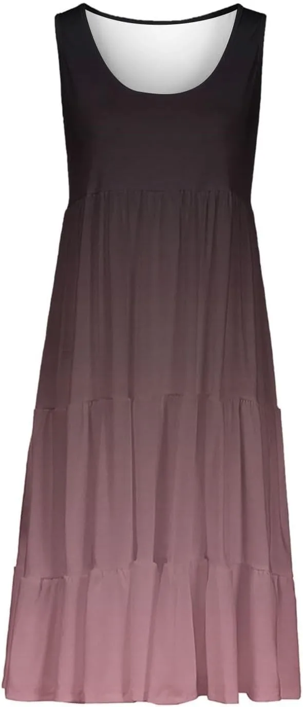 Women's Summer Dress 2025 Crew Neck Sleeveless Dresses Beach Casual Loose Sundress Vacation Outfits