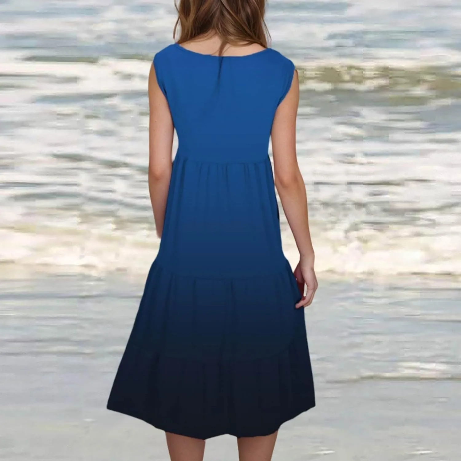 Womens Summer Dresses 2025 Sleeveless Crew Neck Vacation Sundresses Casual Loose Flowy Midi Dress