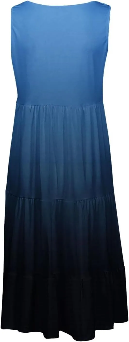 Womens Summer Dresses 2025 Sleeveless Crew Neck Vacation Sundresses Casual Loose Flowy Midi Dress