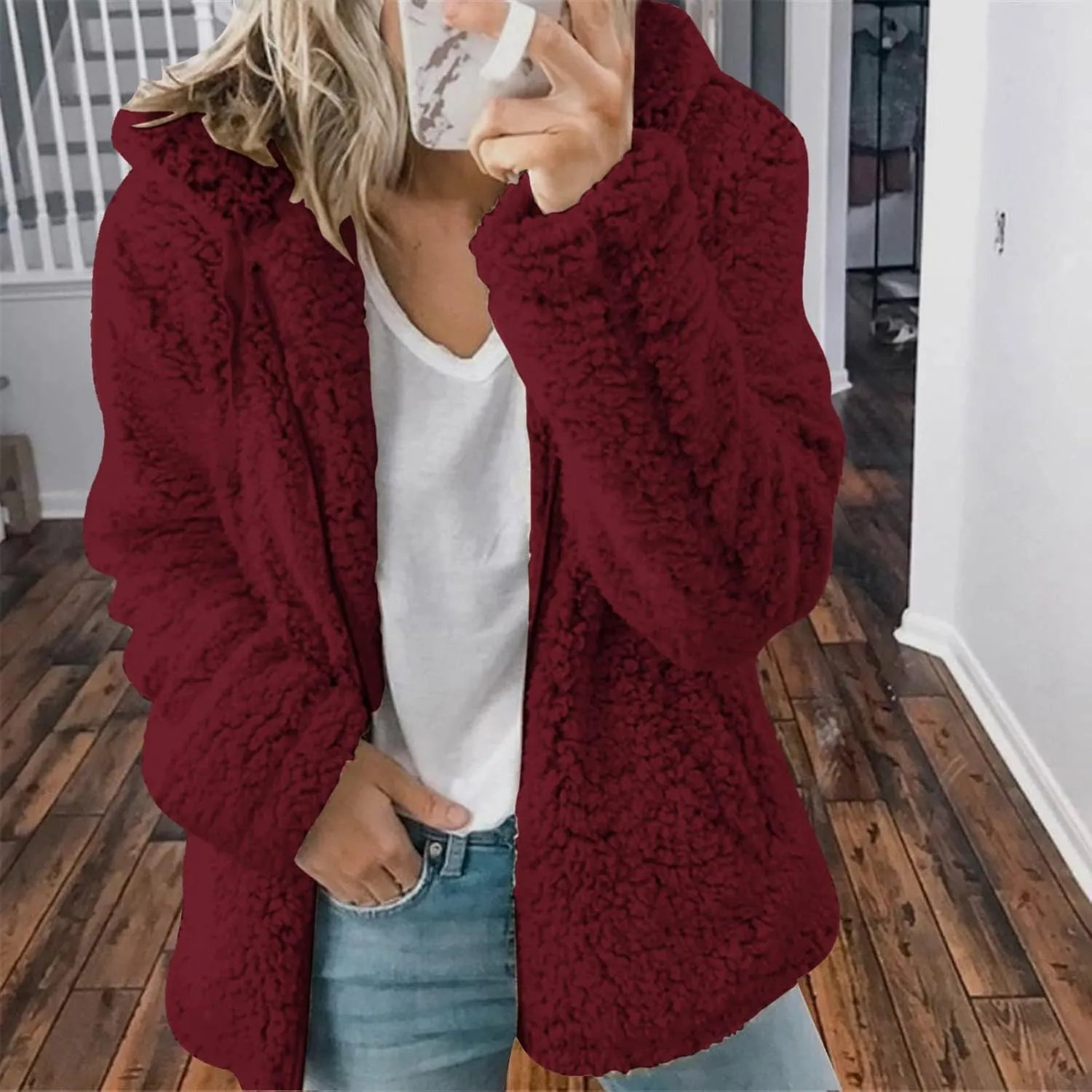 Womens Warm Coats 2025 Winter Fleece Teddy Sherpa Jacket Trendy Full Zip Up Hoodies with Pockets Soft Outerwear
