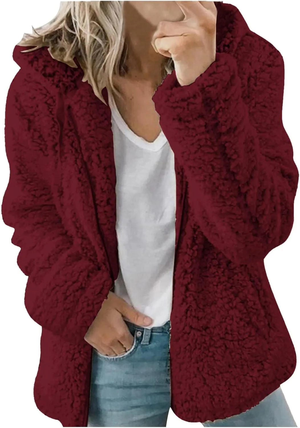 Womens Warm Coats 2025 Winter Fleece Teddy Sherpa Jacket Trendy Full Zip Up Hoodies with Pockets Soft Outerwear