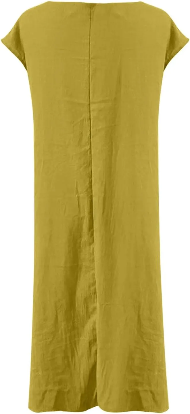 XOWRTE Women's 2025 Spring Summer Casual Maxi Dress Beach Vacation Short Sleeve Tie Crewneck Basic Long T Shirt Dresses